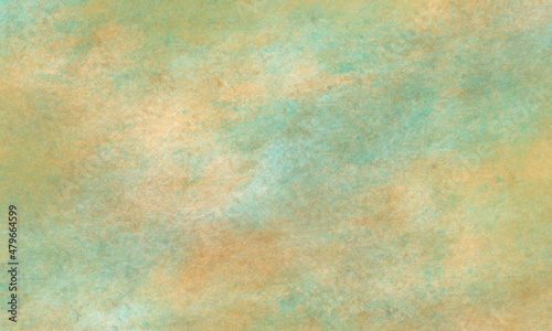 Abstract watercolor background in green, orange and blue tones. Copy space, horizontal banner. 