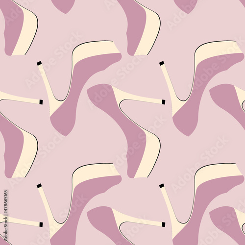 Illustration Seamless pattern on a square background - beautiful shoes on a high platform and thin heels. Design element of books, notebooks, postcards, interior items. Wallpapers, textiles, packaging