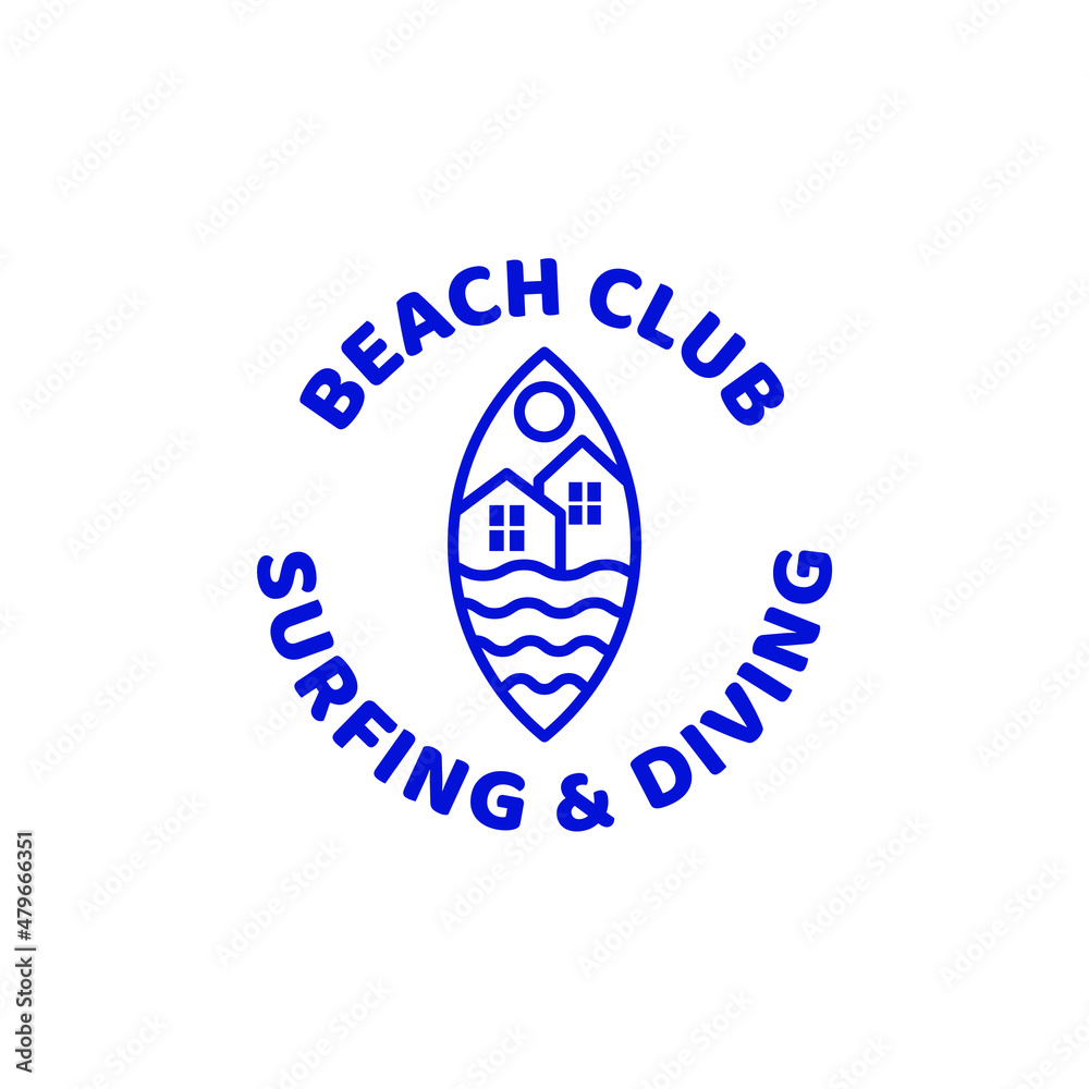 Surfing Board City Logo Concept Vector Illustration