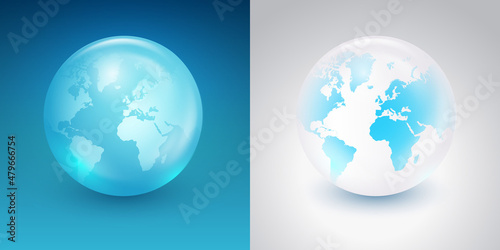 Earth globe vector. World map on blue and white background. Planet with continents