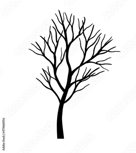 Black Tree. Vector outline Illustration. Outline drawing.