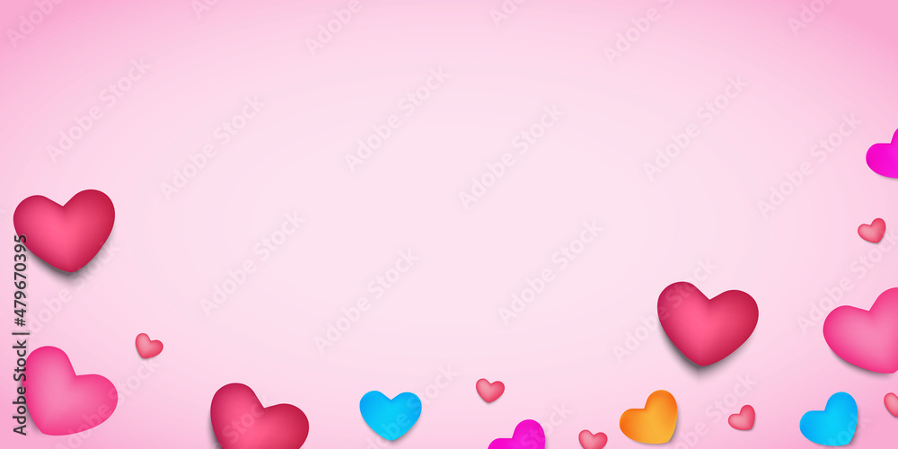 Valentine's Day background, colorful hearts flying on pink background, for Happy Women's, Mothers, Valentine's Day, Birthday Greeting Card Design.