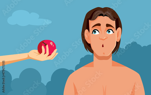 Eve Giving the Forbidden Apple Fruit to Adam Vector Cartoon
