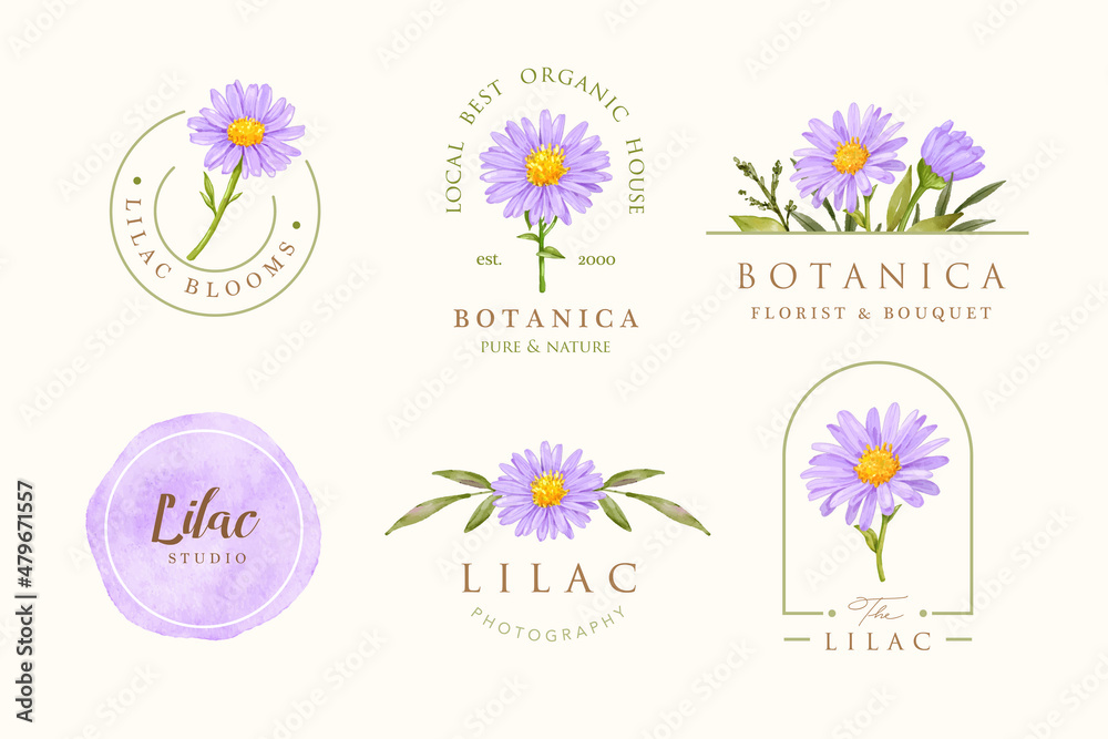 lilac flower logo design set Stock Vector | Adobe Stock