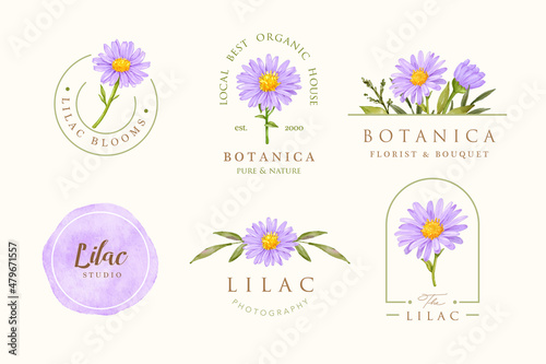 lilac flower logo design set