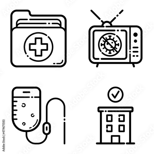 Virus Flat Icon Set Isolated On White Background