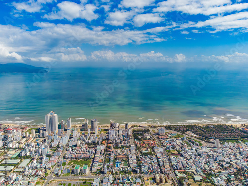 Aerial view of Da Nang city which is a very famous destination for tourists. photo