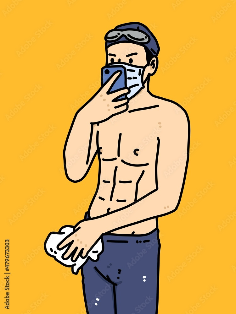 Fototapeta premium cute man cartoon on orange background