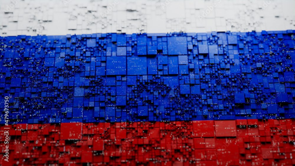 Flag of Russia rendered in a Futuristic 3D style. Russian Innovation ...