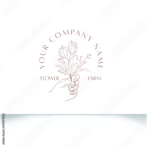 Hand Drawing Floral Logo Design 