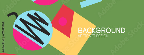 Abstract background. Blocks, lines, triangles, circles composition. Techno or business concept for wallpaper, banner, background, landing page
