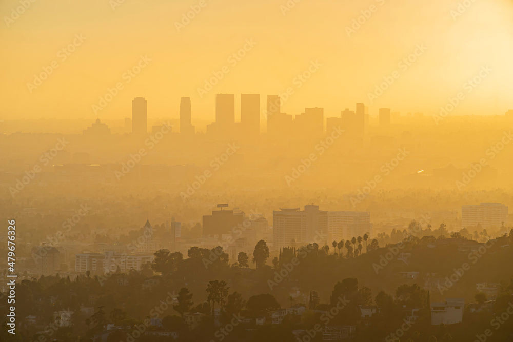 Sunset view of the Los Angeles Westwood Sunset Cityscape from Griffith Park