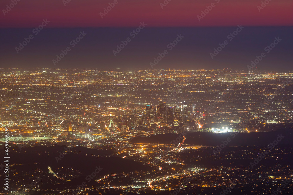 Sunset high angle view of the Los Angeles area