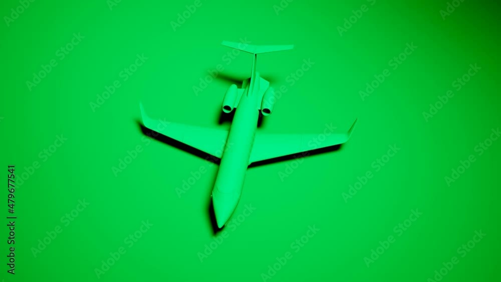 Private jet in a green monochromatic animation. Plane silhouette in a studio. 4K Private jet in a green monochromatic animation. Plane silhouette in a studio. 4K