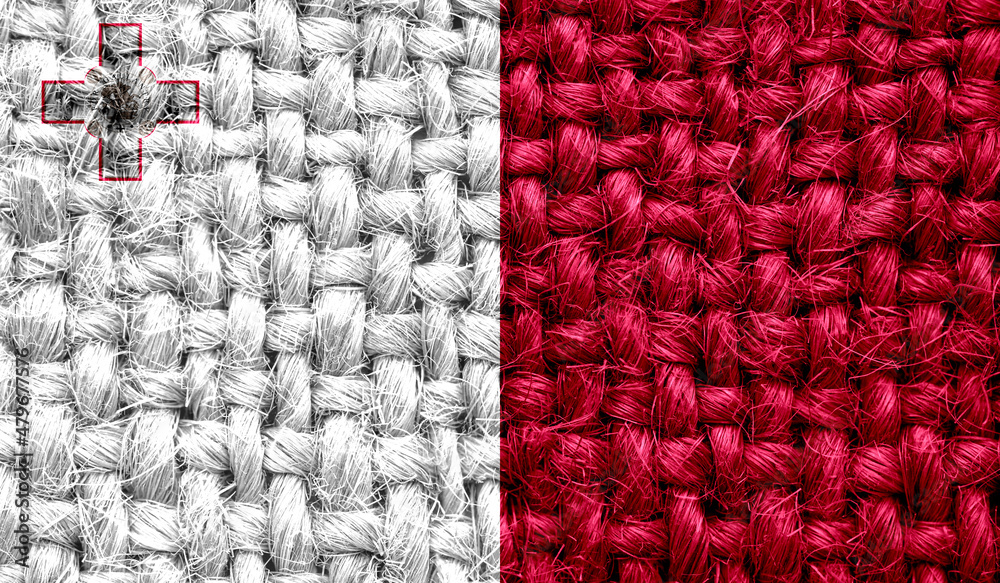 Malta flag on fabric texture. 3D image