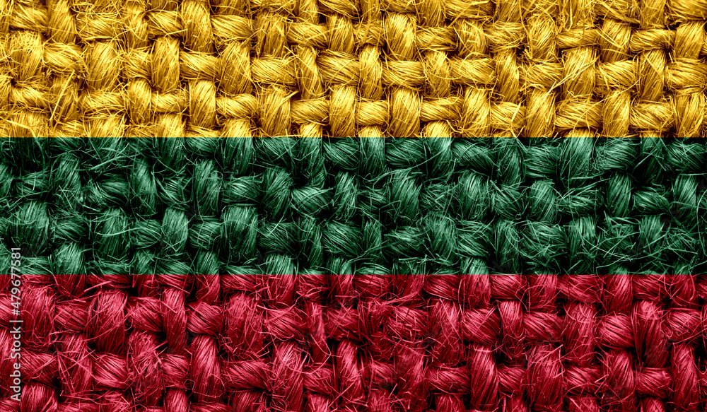 Lithuania flag on fabric texture. 3D image