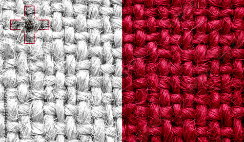 Malta flag on fabric texture. 3D image