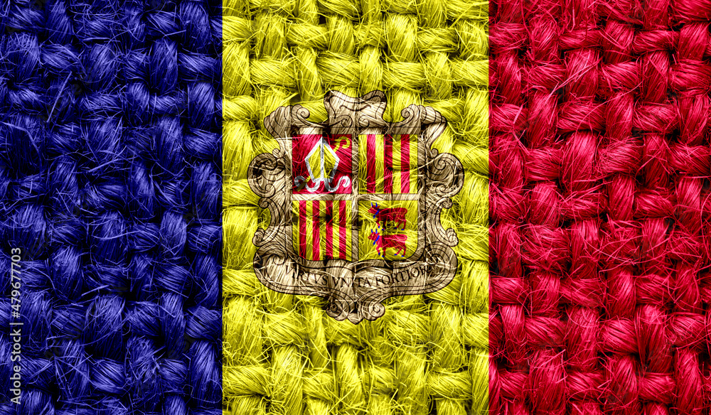 Andorra flag on fabric texture. 3D image