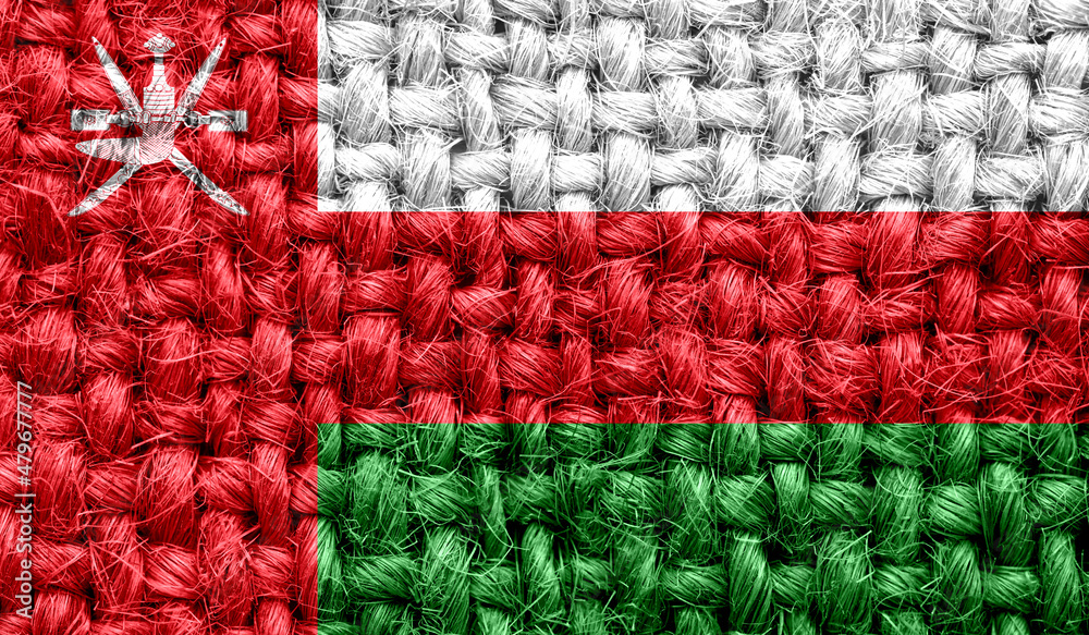 Oman flag on fabric texture. 3D image