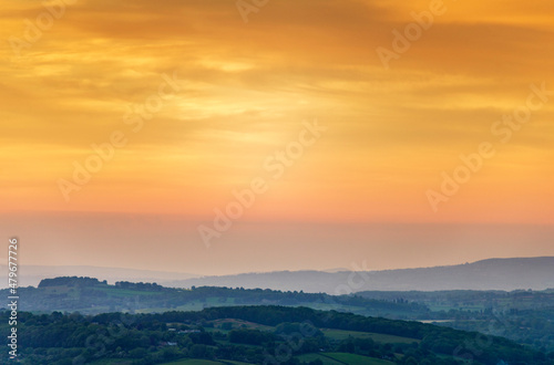 Sunrise over Worcestershire countryside,fron the Malvern Hills,England,United Kingdom.