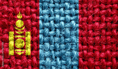 Mongolia flag on fabric texture. 3D image photo