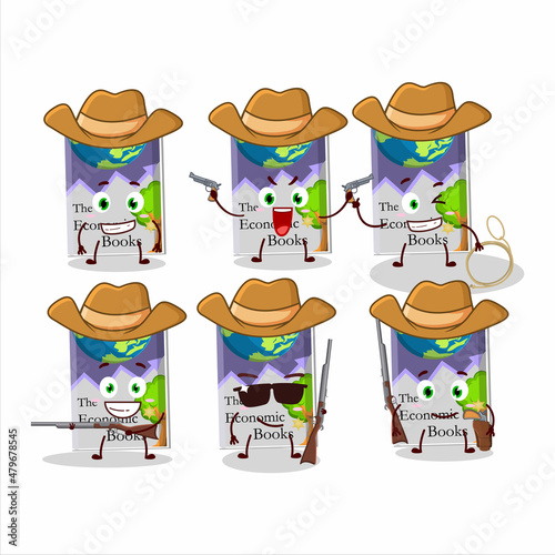 Cool cowboy economic books cartoon character with a cute hat
