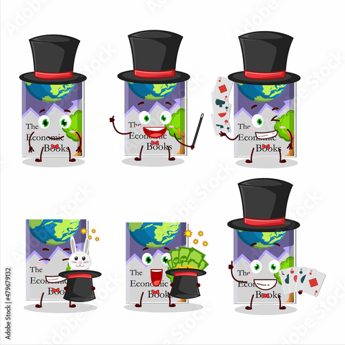 A economic books Magician cartoon character perform on a stage