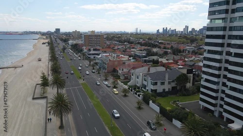 ARIEL: St Kilda State Route 33 View of Street and Beach Esplanade Beaconsfield Parade photo
