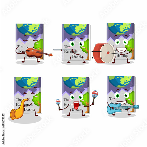 Cartoon character of economic books playing some musical instruments
