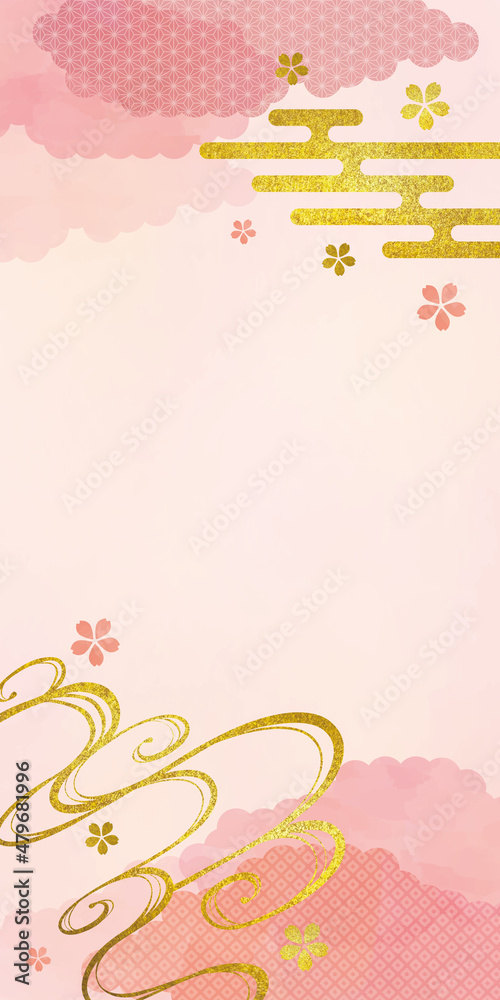 桜風の水彩和柄背景