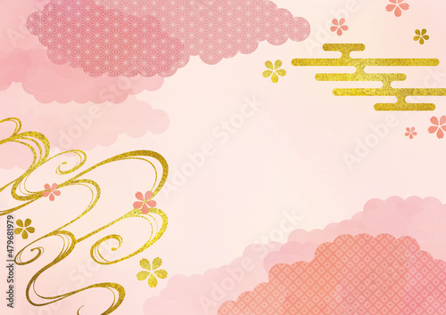 桜風の水彩和柄背景