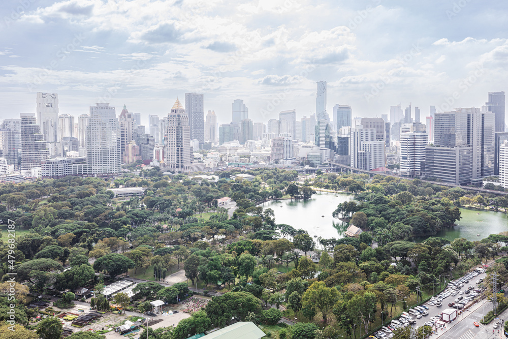 Wonderful cityscape at Lumphini Park, Park is a park in Bangkok, Thailand.