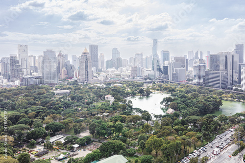 Wonderful cityscape at Lumphini Park, Park is a park in Bangkok, Thailand. © kowitstockphoto