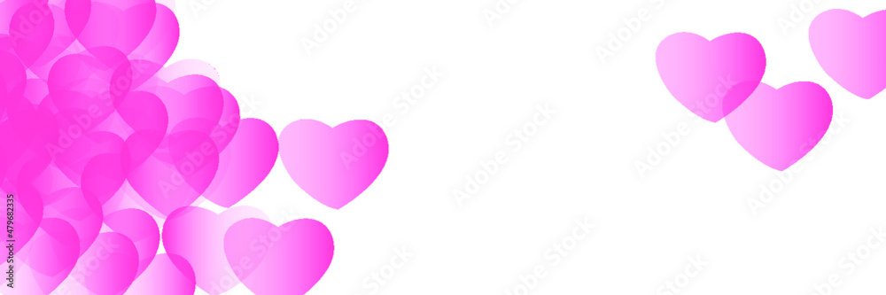 Valentines day background with white space for copy and small purple-pink hearts floating on left edge Valentines day background with white space for copy and small purple-pink hearts floating on left edge
