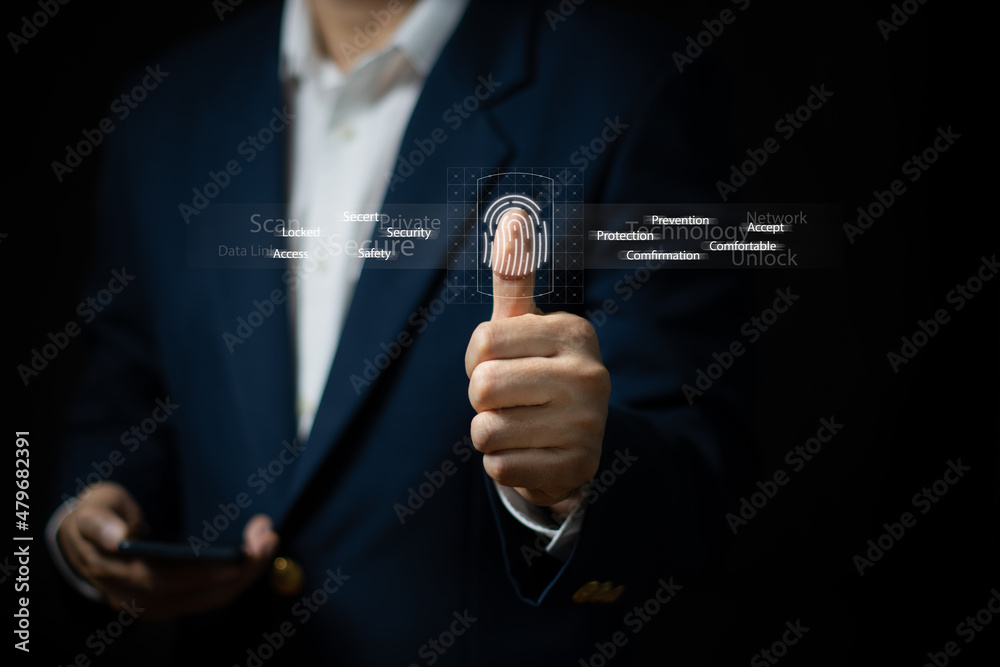 Surveillance and security scanning of digital programs cyber futuristic applications..Digital processing of biometric identification fingerprint scanner.