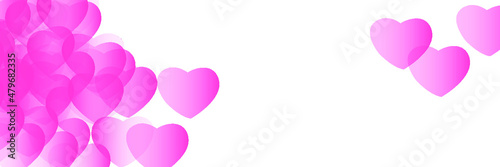 Valentines day background with white space for copy and small purple-pink hearts floating on left edge