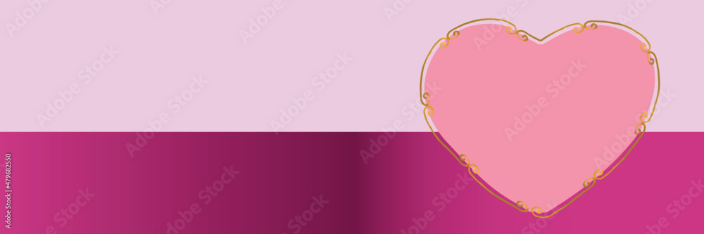 Editable Valentine Banner with Luxury Gold Bordered Heart with Copy Space