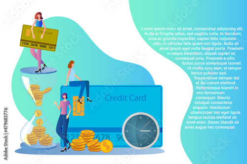 Money and finance.Control over financial transactions.Deadline and time management.Control of money transfers.Flat vector illustration.