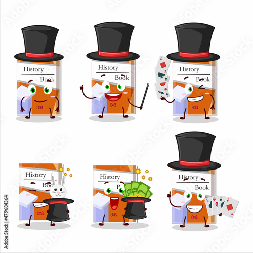 A history books Magician cartoon character perform on a stage