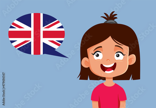 Student Girl Speaking English Vector Cartoon Illustration