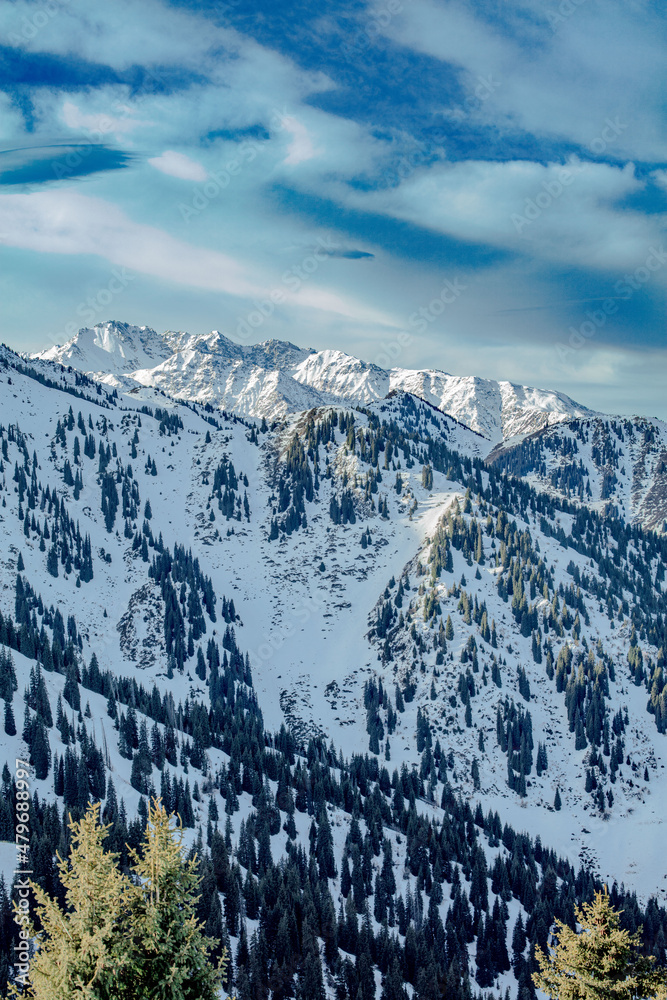 snow covered mountains in winter