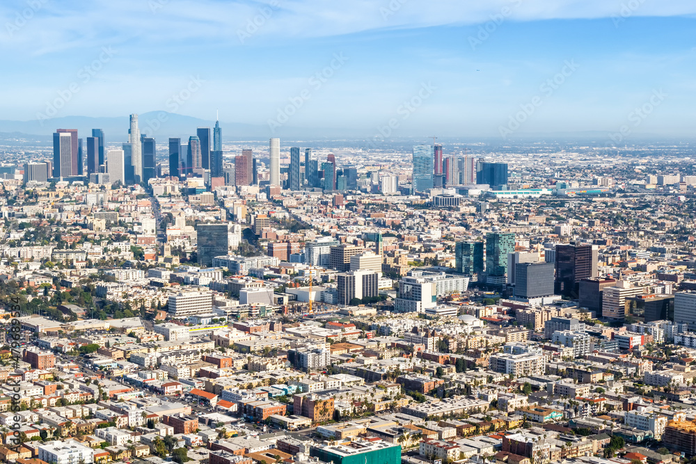 Downtown Los Angeles skyline city buildings cityscape aerial view photo in California United States