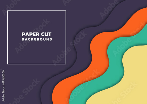 colorful papercut shape 3d on blue background with copy space. paper art style abstract design