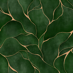 Gordijnen Stijlen patronen green watercolor background with golden line and Liquid marble texture. Seamless pattern abstract leaf. Modern background. Elegant luxury wallpaper hand painted  © Olga.And.Design