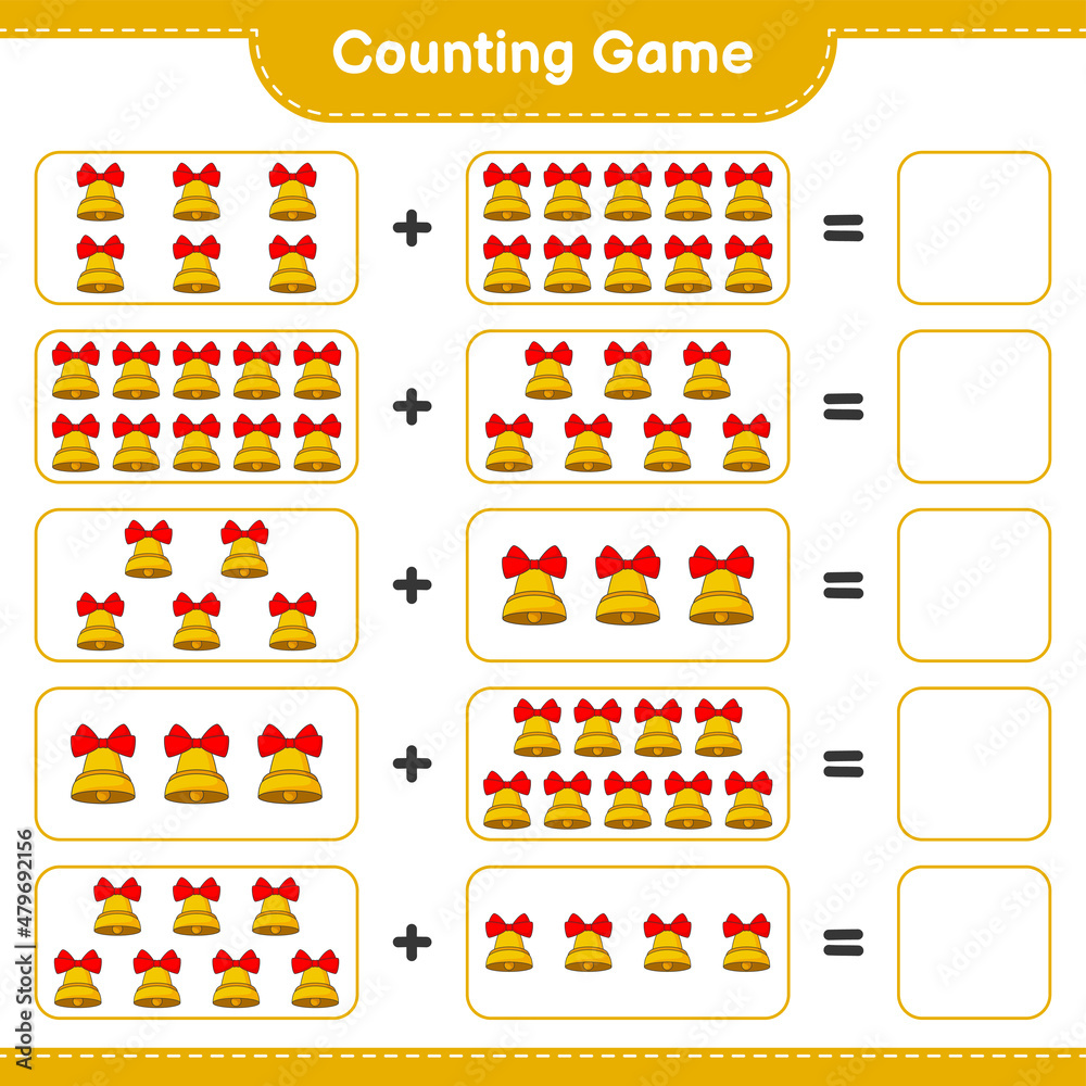 Counting game, count the number of Christmas Bell and write the result. Educational children game, printable worksheet, vector illustration Counting game, count the number of Christmas Bell and write the result. Educational children game, printable worksheet, vector illustration