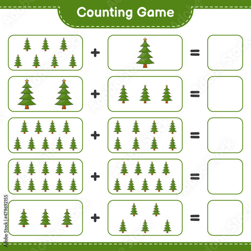 Counting game  count the number of Christmas Tree and write the result. Educational children game  printable worksheet  vector illustration