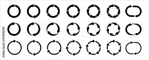 Circle arrow icon set. Symbol of reload, refresh, loading, recycle and repeat. Interconnecting round arrow vector icons set. Work in progress sign. One, two, three, four, five, six arrow in the loop.