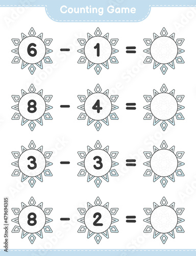 Counting game, count the number of Snowflake and write the result. Educational children game, printable worksheet, vector illustration