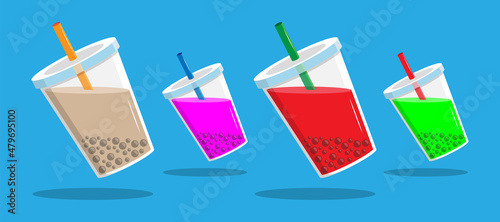 Set of Bubble tea milk tea Yummy drinks illustration
