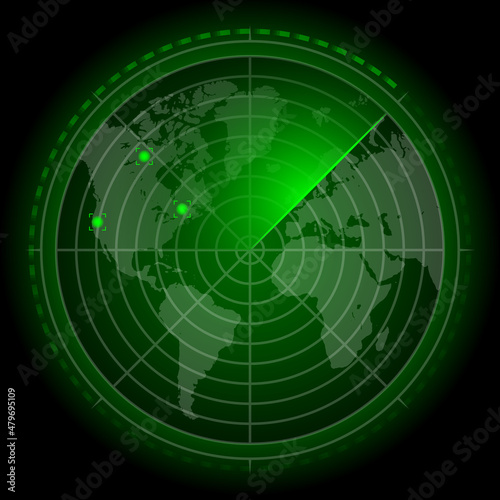Radar screen and world map in futuristic style